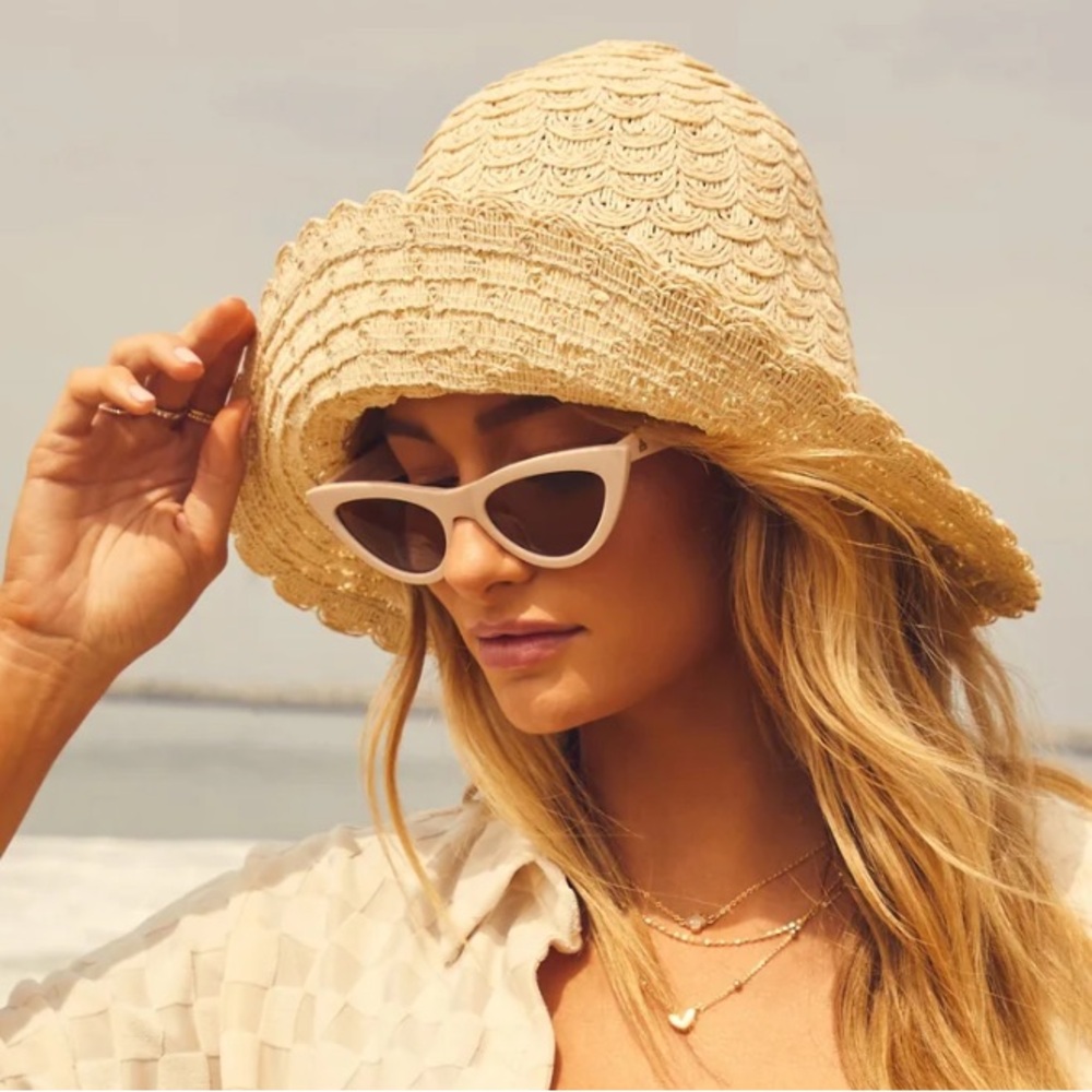 Lighthouse Scallop Edge Straw Bucket Hat - Natural